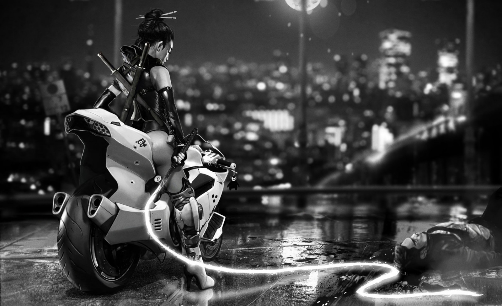 Cyberpunk, moto, asiatique, science fiction, futuriste, Art fantastique, Fantaisie fille