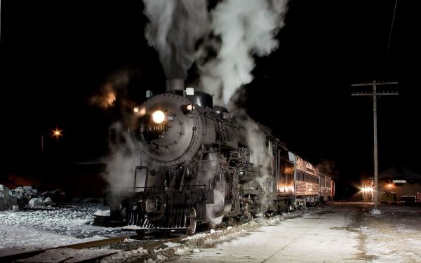 night,snow,vehicle,smoke,train,vintage