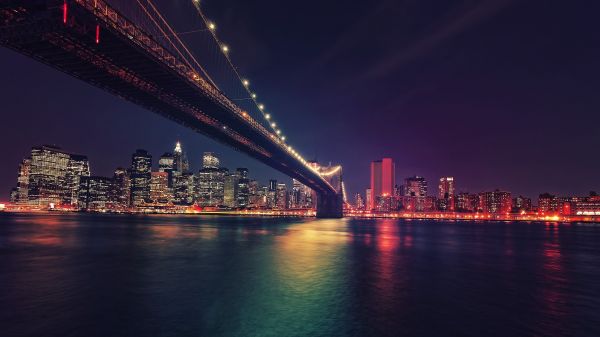 Brooklyn Bridge,bybildet,New York City,3840x2160 px,landskap,neon