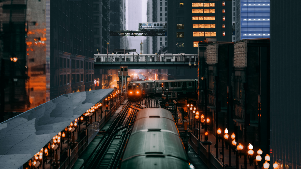 photo manipulation,train,train station,Chicago,railway,city