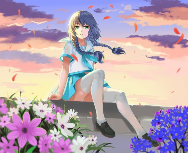 Illustration,Blumen,Anime,Anime Mädchen,Oberschenkelhöhen,Vocaloid