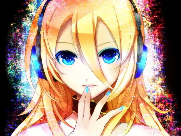 gadis anime,berambut pirang,Lily Vocaloid,1200x900 px,mata biru,headphone