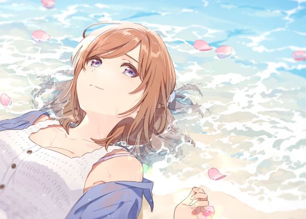 アニメの女の子,Wasure Sasete Yo Kouhai kun,横たわって,lying on beach,水,背中に横たわって