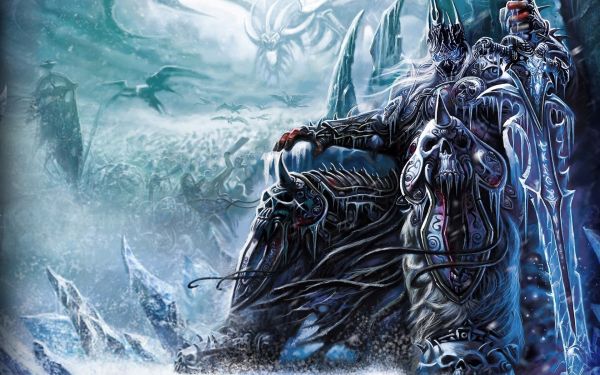 Warcraft,Lich King,sword,throne,skulls