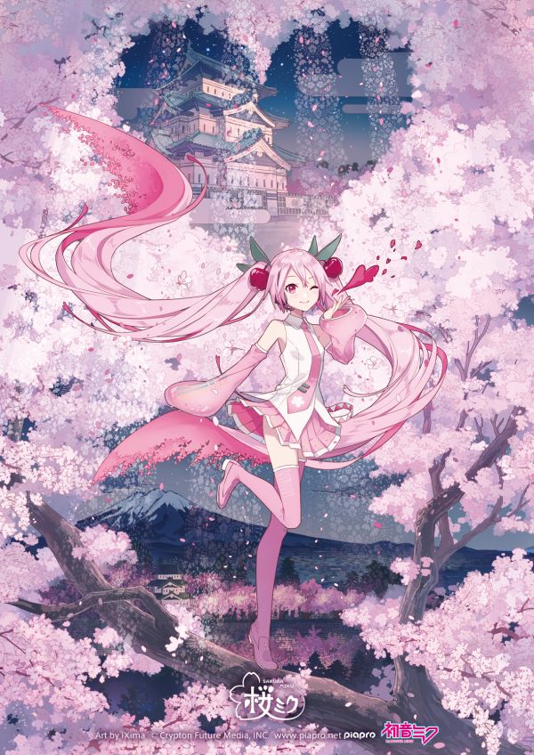 pelo largo, iXima, Vocaloid, vertical, Hatsune Miku, Sakura Miku