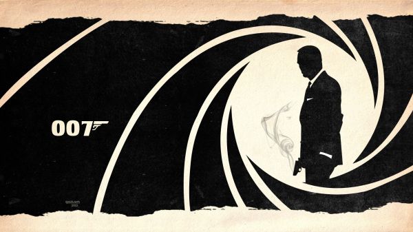 James Bond,007,czarny,ilustracja,monochromia,projekt graficzny