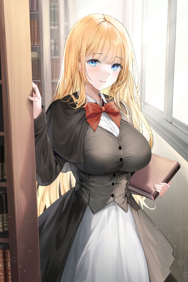 anime girls,blue eyes,anime,big boobs,blonde,books