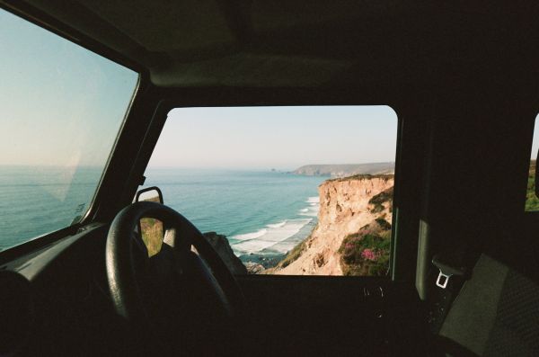 Interior do carro,volante,mar,Ondas,de praia,penhasco