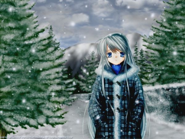 anime,animemeisjes,sneeuw,winter,jurk,blauw