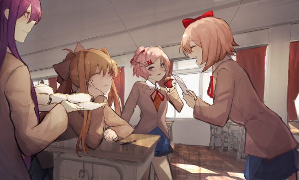 애니메이션,애니메이션 소녀들,Doki Doki Literature Club,Monika Doki Doki Literature Club,Natsuki Doki Doki Literature Club,Sayori Doki Doki Literature Club