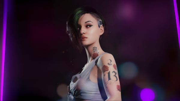 Judy Alvarez,Cyberpunk 2077,fantasy jente,tatovering