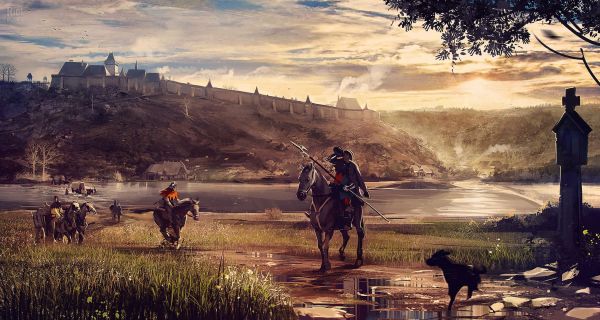 Kingdom Come Deliverance,artwork,ridder,krijger,stad,middeleeuws