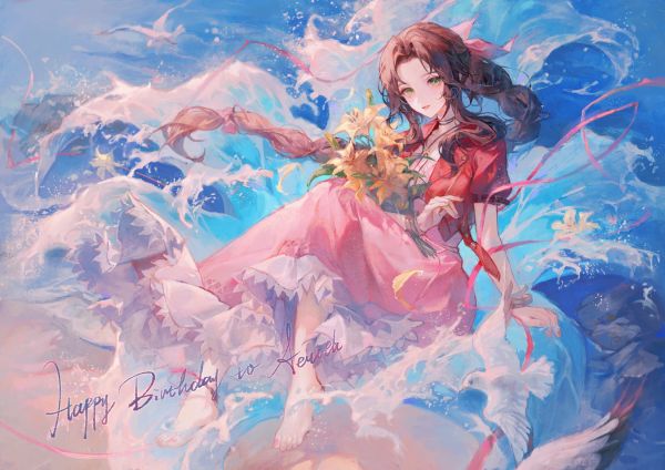 Meninas anime,Fantasia final,Personagens de videogame,Aerith Gainsborough,agua,Ondas