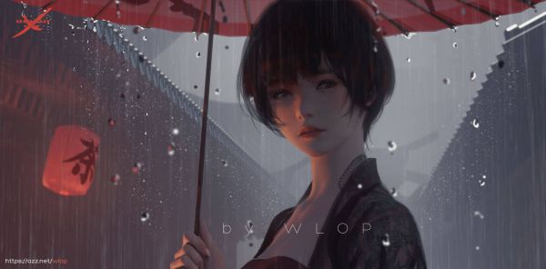 anime girls,WLOP,Ghost Blade,umbrella