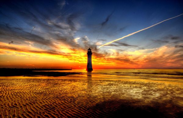 lys,solnedgang,England,himmel,fyrtårn,strand