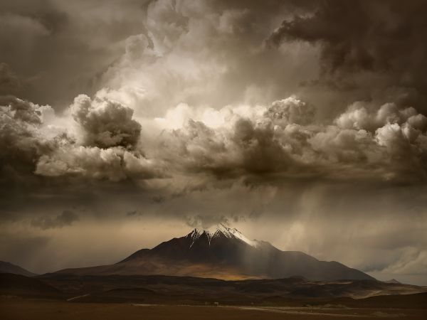 solljus, landskap, kulle, natur, himmel, svartvit