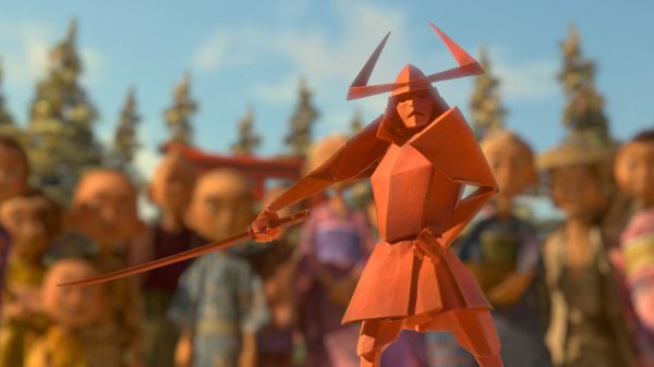 samuraj,Kubo a dve struny,chrám,ľudia,origami,jeseň