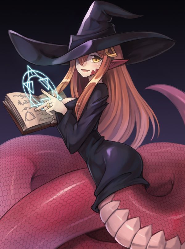 Monster Musume no Iru Nichijou,Halloween,witch hat,dress,Miia Monmusu,pointed ears