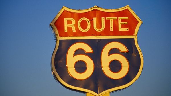 illustration, logo, mærke, gul, skilt, Route 66