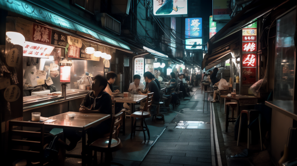 ai art,Thành phố,Tokyo,Hẻm,đêm,nhà hàng