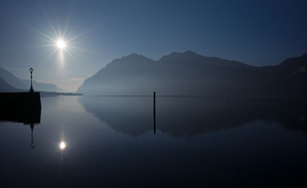 blå,himmel,morgen,panorama,Sol,bjerge