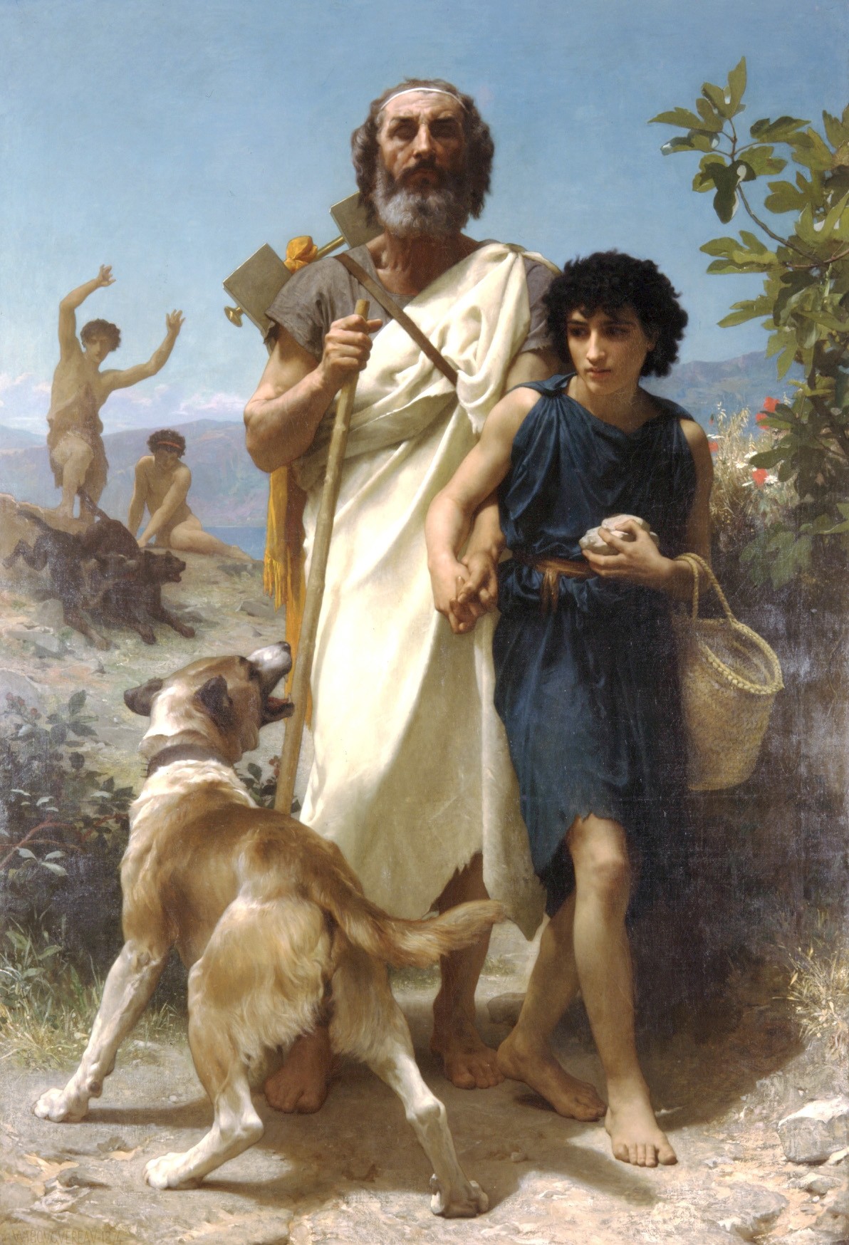 malování, lidé, umělecká díla, dějiny, classic art, řecká mytologie, William Adolphe Bouguereau, Homer a jeho Guide