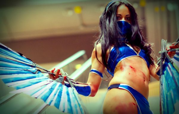 Cosplay, Anime, morena, Combate mortal, azul, sangue