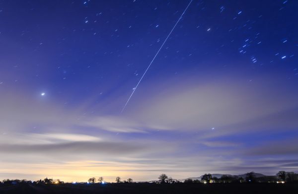 noc, NASA, przestrzeń, niebo, wieczór, ISS