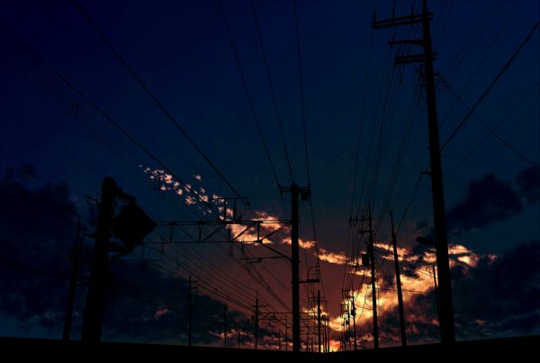 luz solar, Pôr do sol, Anime, céu, iluminação pública, noite