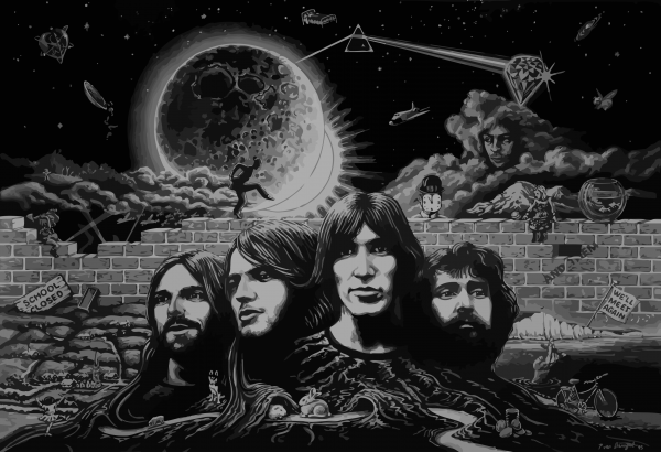 Roche,Pink Floyd,rock classique,illustration,Monochrome,minuit