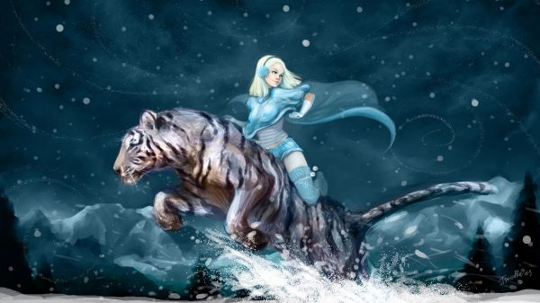 Illustration,Wasser,Schnee,Winter,Tiger,Erde