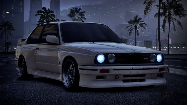 BMW,BMW M3 E30,άσπρο,θέα στο δρόμο,πόλη,4k