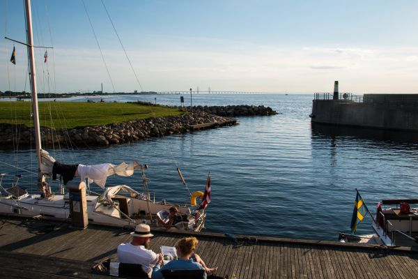 boat, sea, city, bay, sunlight, people