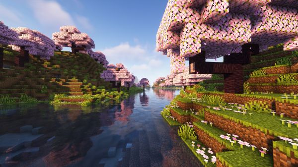 Flor de cerejeira,Minecraft,céu limpo,agua