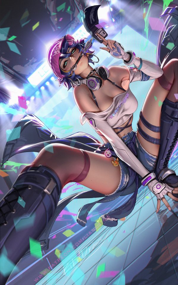 Jason Liang,drawing,Overwatch,Kiriko Overwatch,Le Sserafim,purple hair