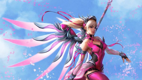 mulheres,Loiras,Overwatch,Mercy Overwatch,videogames,Asas