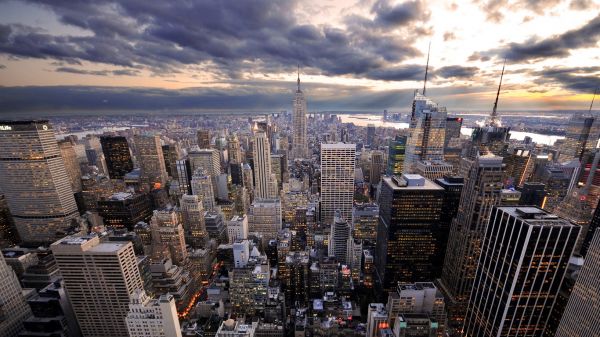 city, cityscape, skyline, skyscraper, evening, tower