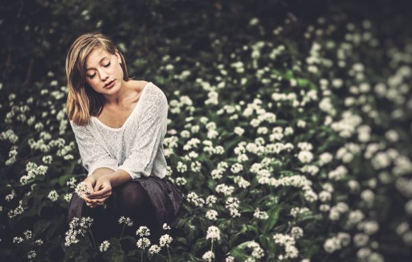 copaci,portret,blondă,flori,fotografie,verde