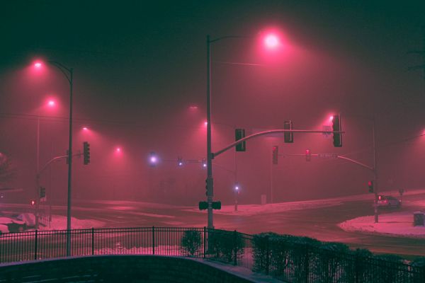 lights,street light,night,snow,winter,pink light