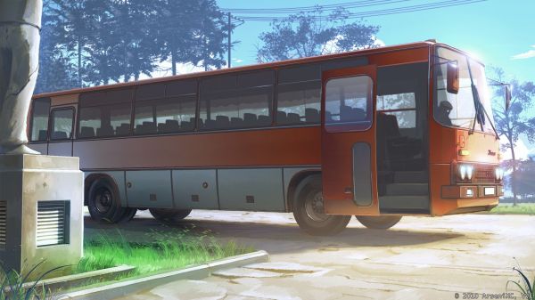 anime,jármű,szállítás,örök nyár,Ikarus 256,busz