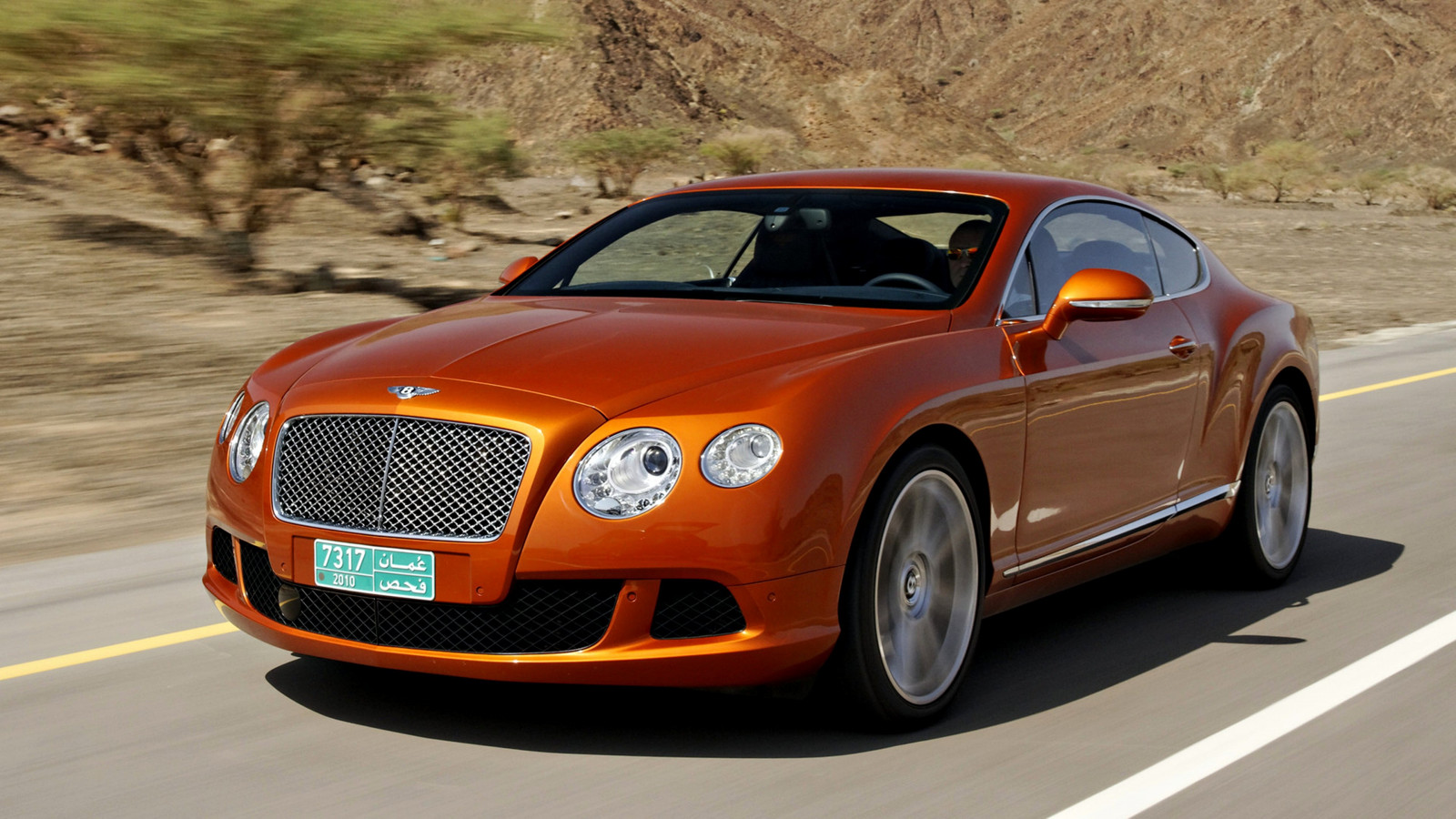 2011, 3840x2160 px, Bentley, cars, Kontinentální, poušť, GT, krajina, luxus, motory, Omán, oranžový, silnice, Rychlost