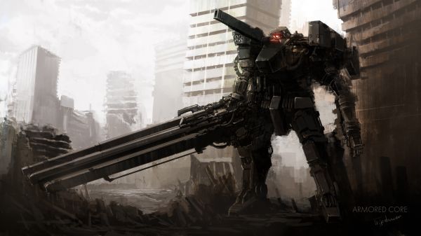 fantasy art,digital kunst,kunstverk,Video Game Art,Armored Core,mechs