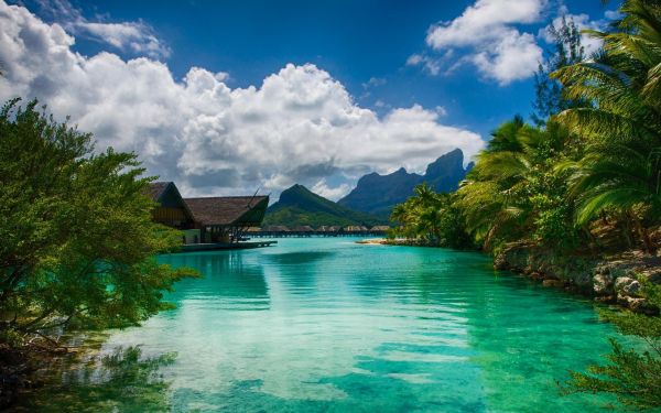 1920x1200 px,plaża,Bora Bora,Chmury,Polinezja Francuska,wyspa