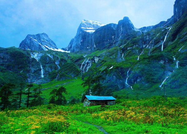 landschap,natuur,bomen,bergen,waterval,groen