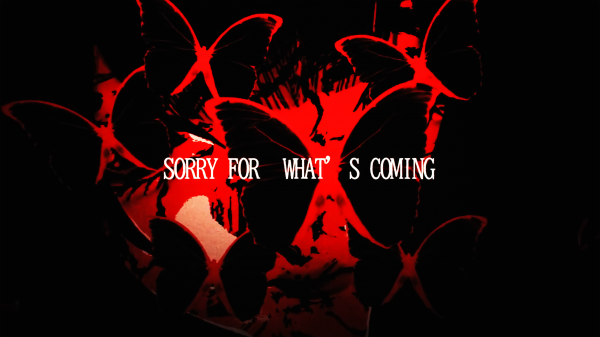 music video,red,creepy,text,butterfly