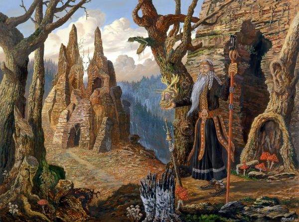 painting,fantasy art,rock,artwork,jungle,mythology