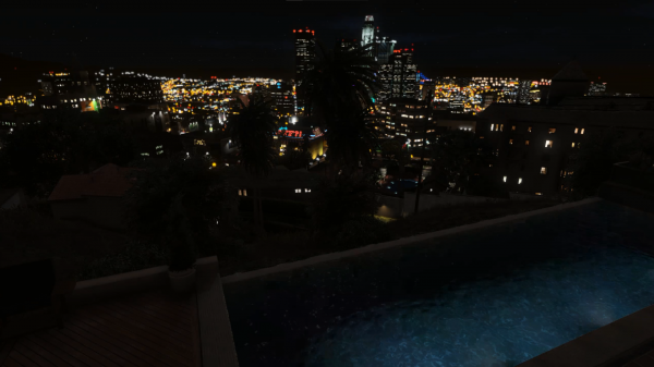 Grand Theft Auto V,cidade,noite,luzes da cidade,casa,piscina