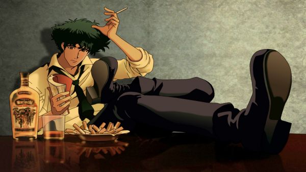 cigarettes,séance,Cowboy Bebop,Spike Spiegel,Garçons anime,froncer les sourcils