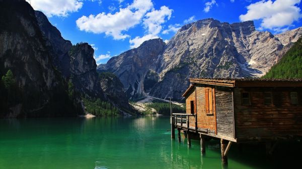 風景,山々,湖,森林,海,水