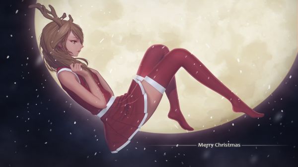 Anime girls,Santa kostümü,Noel,Uyluk tepeleri,Maredoro,Orijinal karakterler